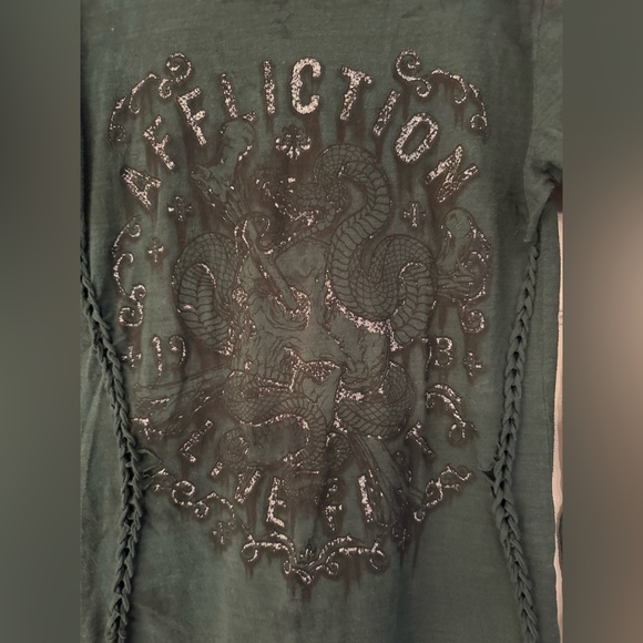 Affliction Manic Triumph American Custom Women’s Green Long Sleeve Size Small - Picture 6 of 9